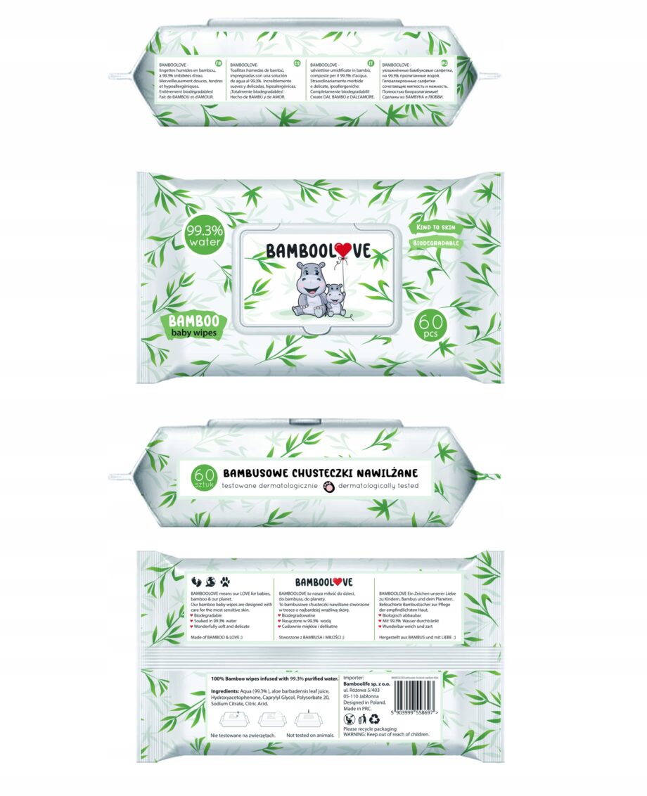 BAMBOOLOVE CHUSTECZKI NAWILŻANE BAMBUSOWE 3X60 SZT