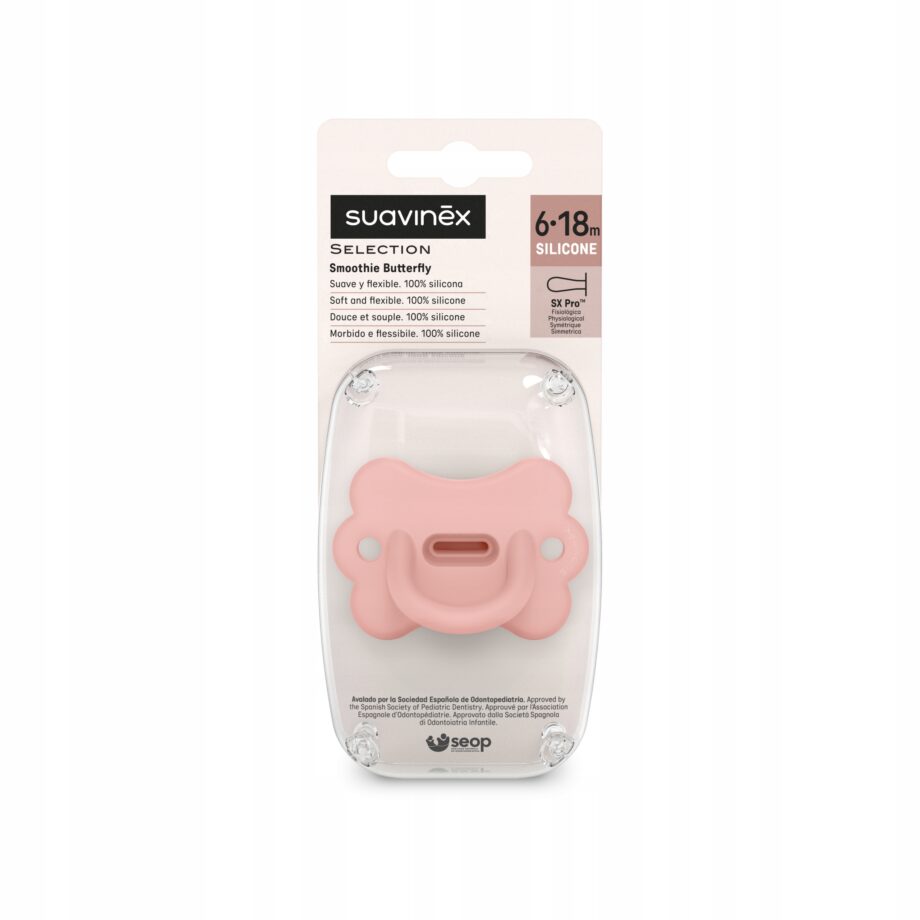 SUAVINEX SMOCZEK FIZJOLOGICZNY SILIKONOWY 100% SX PRO MOTYLEK RÓŻOWY 6-18