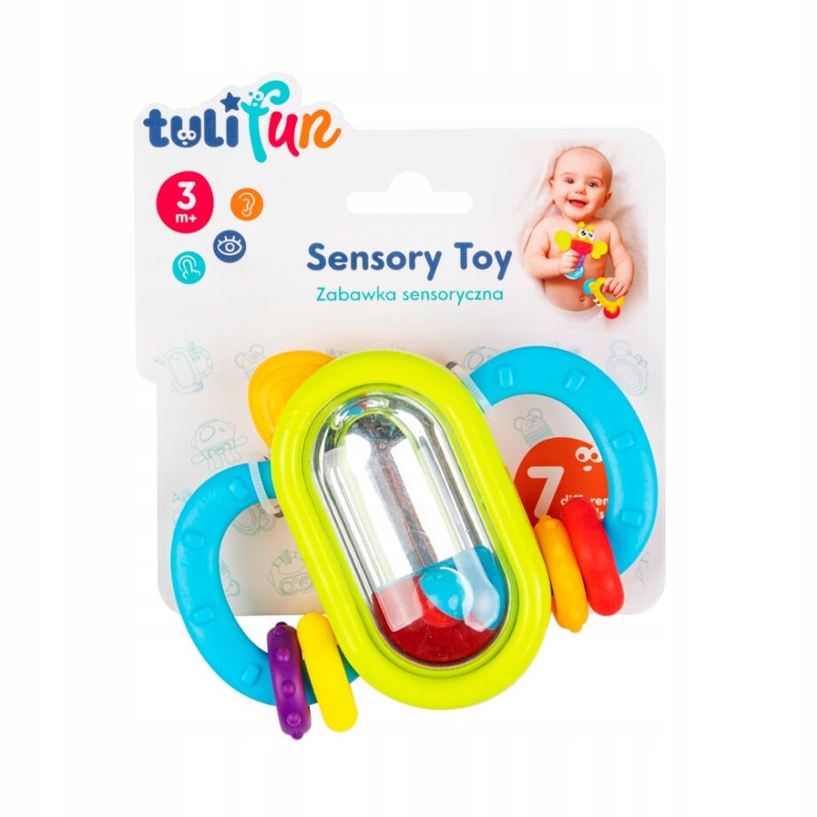 TULIFUN ZABAWKA SENSORYCZNA GRZECHOTKA LUSTRZANA GRYZAK 3M+
