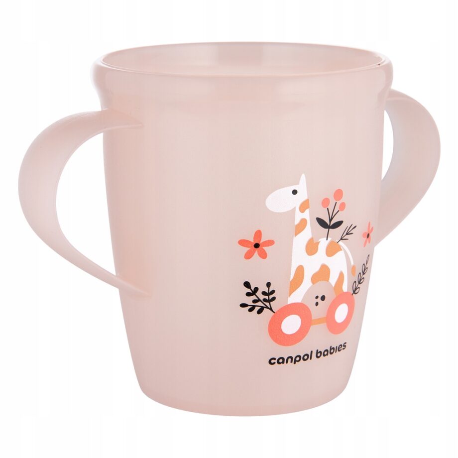 CANPOL KUBEK OTWARTY Z UCHWYTAMI PLASTIKOWY 250ML TOYS KORALOWY