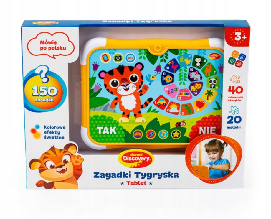 DUMEL TABLET ZAGADKI TYGRYSKA GRA DŹWIĘKI MELODIE 3+