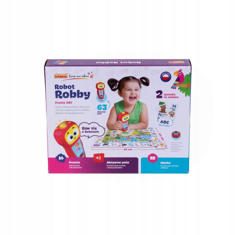 DUMEL PUZZLE ABC ROBOT ROBBY PIOSENKI DŹWIĘKI ZWROTY GRY