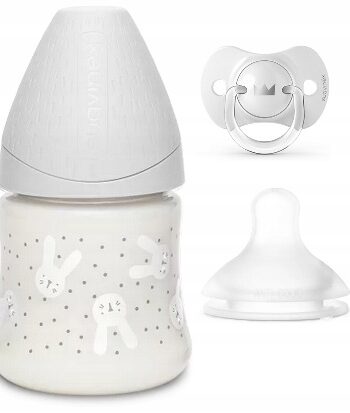 SUAVINEX BUTELKA 150ML HYGGE KRÓLIK + SMOCZEK SX PRO + SMOCZEK 0-6M SZARA