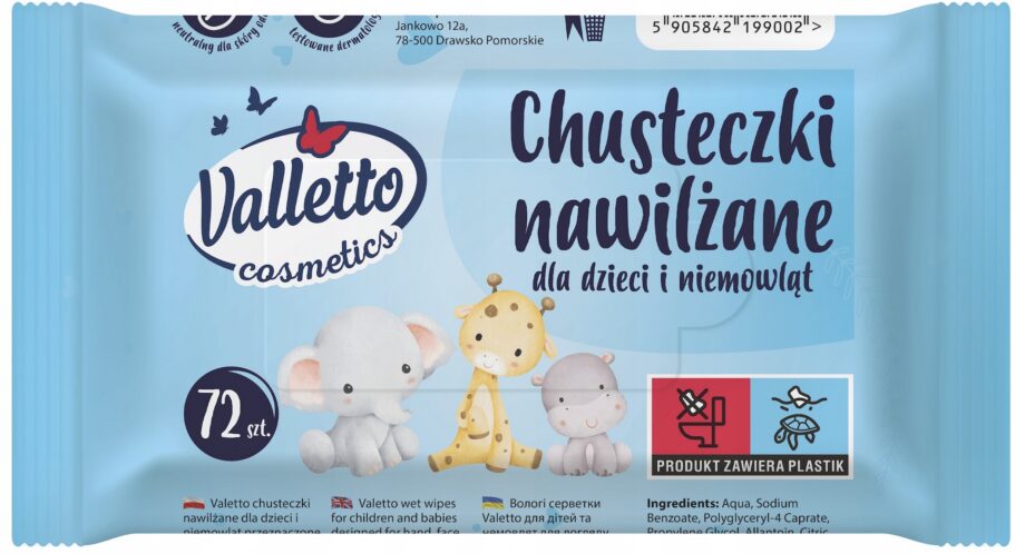 CHUSTECZKI NAWILŻANE DLA DZIECI I NIEMOWLĄT Z RUMIANKIEM VALLETTO 72 SZT