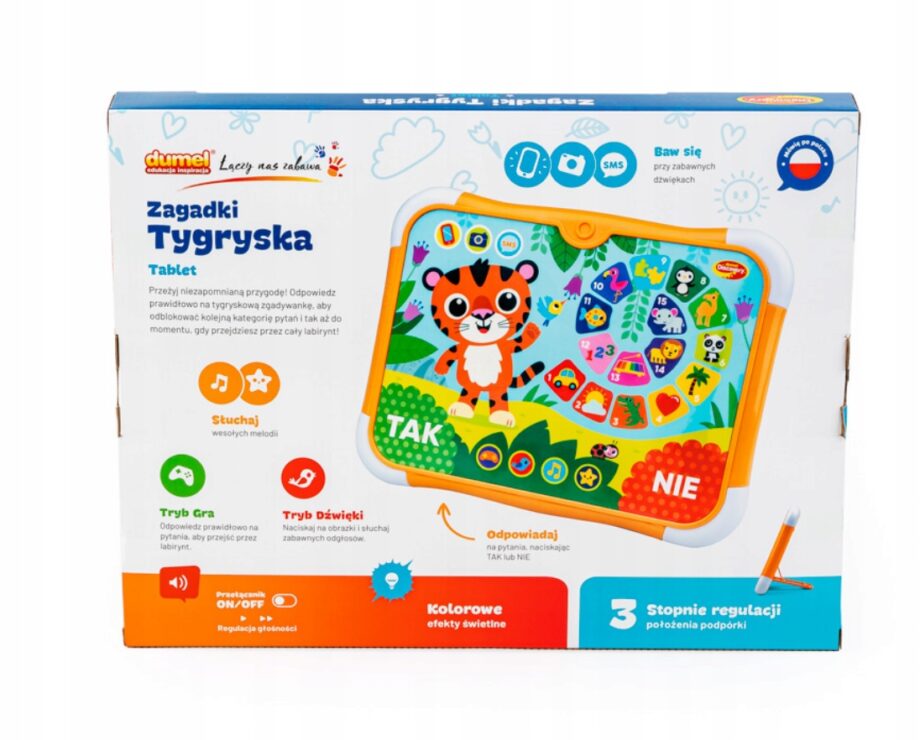 DUMEL TABLET ZAGADKI TYGRYSKA GRA DŹWIĘKI MELODIE 3+