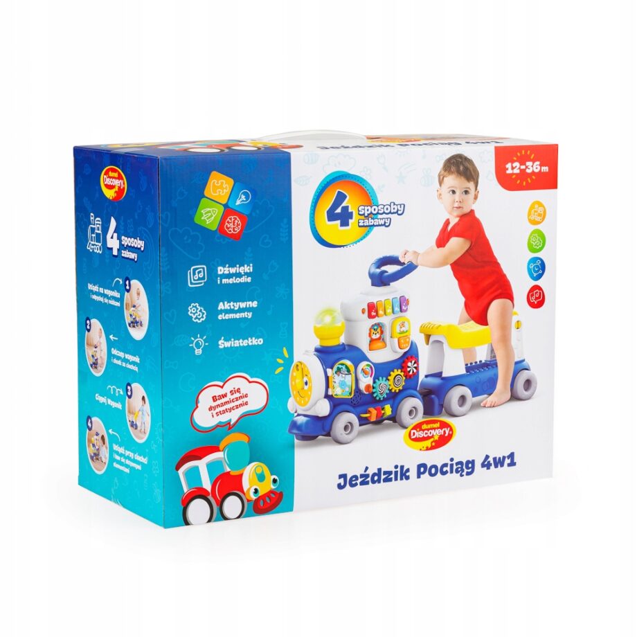 DUMEL JEŹDZIK POCIĄG Z WAGONIKIEM 4W1 4 SPOSOBY ZABAWY 12M+ NIEBIESKI