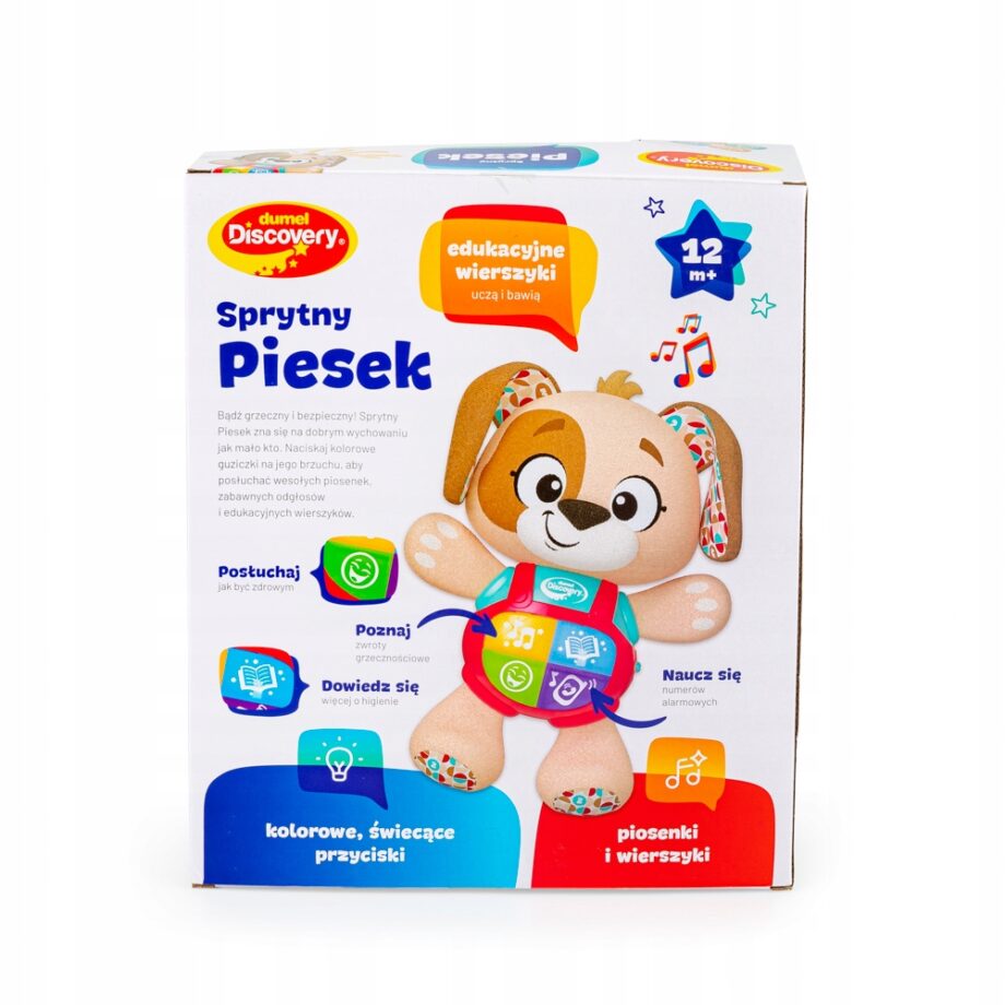DUMEL SPRYTNY PIESEK MÓWI PO POLSKU 4 AKTYWNE PRZYCISKI NA BRZUSZKU 12M+