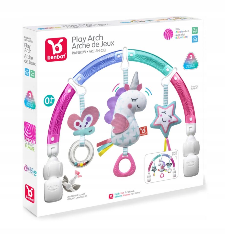 BENBAT ŁUK SENSORYCZNY Z ZABAWKAMI DO WÓZKA FOTELIKA UNICORN ŚWIATŁA