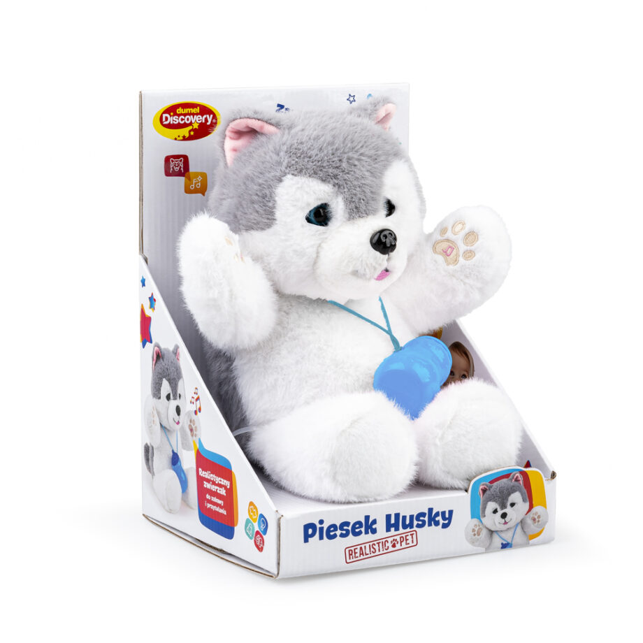 DUMEL PIESEK HUSKY KOŁYSANKI NAGRYWA DŹWIĘKI CZUJNIK DOTYKU 18M+