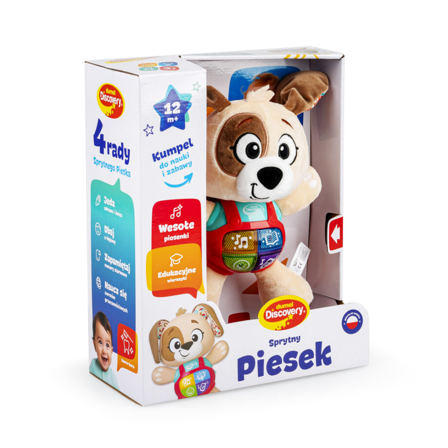 DUMEL SPRYTNY PIESEK MÓWI PO POLSKU 4 AKTYWNE PRZYCISKI NA BRZUSZKU 12M+