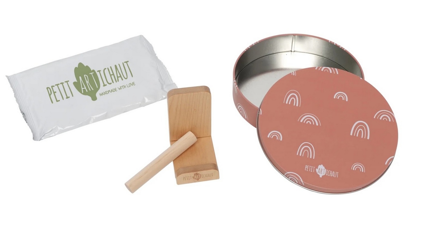 PETIT ARTICHAUT PUDEŁKO OKRĄGŁE NA ODCISK RĄCZKI NÓŻKI TĘCZA