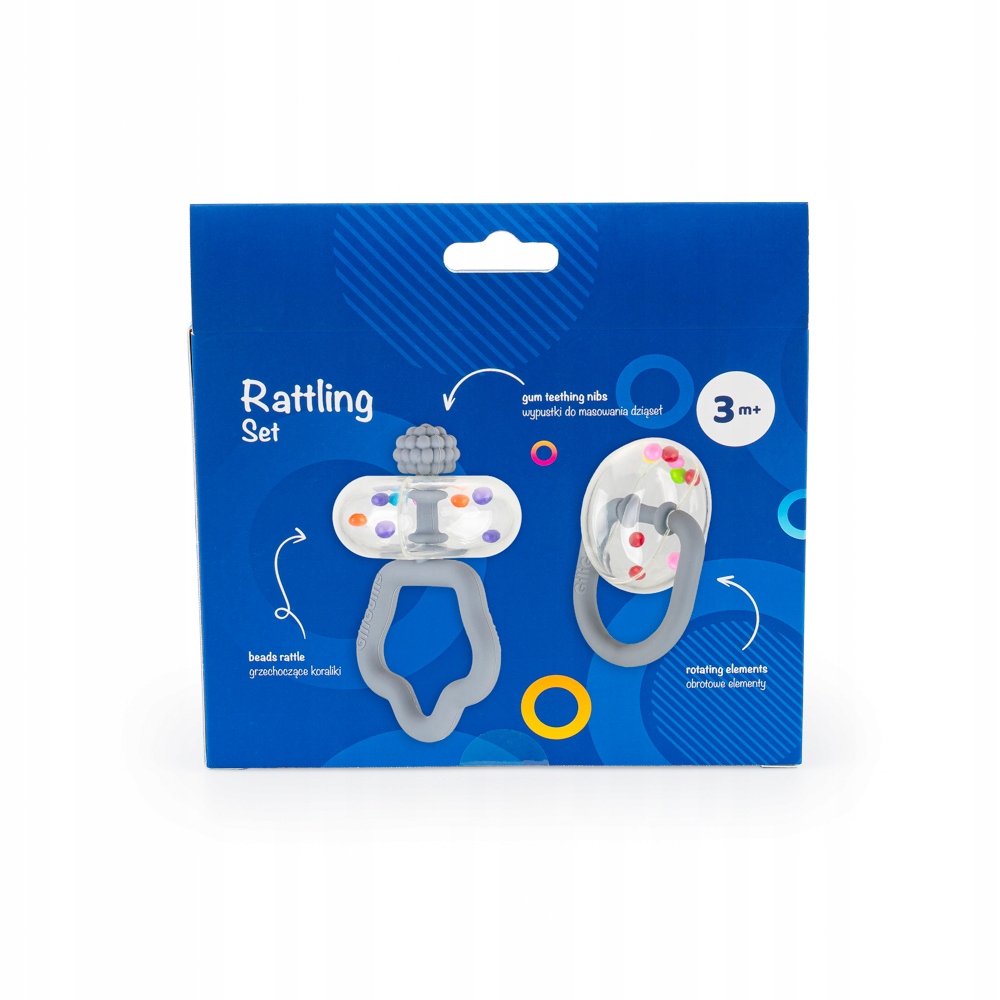 GiliGums ZESTAW GRZECHOCZĄCY SZARY 2 SZTUKI GRZECHOTEK MIĘKKI UCHWYT