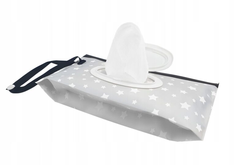 BOCIOLAND ETUI NA CHUSTECZKI NAWILŻANE SZCZELNE ZAMKNIĘCIE SZARE GWIAZDKI