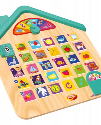 DUMEL ZABAWKA DREWNIANY DOMEK NAUKA LITEREK ALFABETU PANEL DOTYKOWY 2+