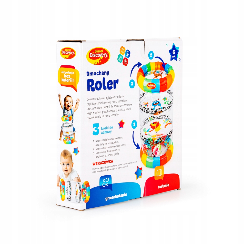 TULIFUN DMUCHANY ROLER DO NAUKI RACZKOWANIA 44CM GRZECHOCZĄCE PIŁECZKI