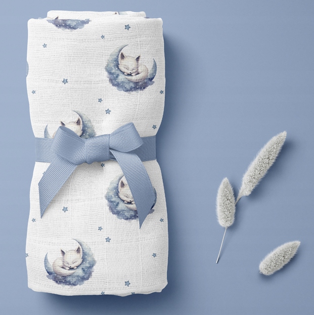 BOCIOLAND PIELUSZKA BAMBUSOWA OTULACZ KOCYK 110X110 CM ŚPIĄCE LISKI