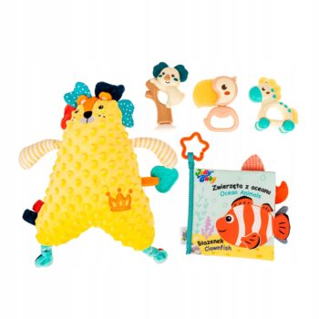 JOLLY BABY ZESTAW PREZENTOWY ZWIERZAKI MASKOTKA KSIĄŻECZKA GRZECHOTKI3M+