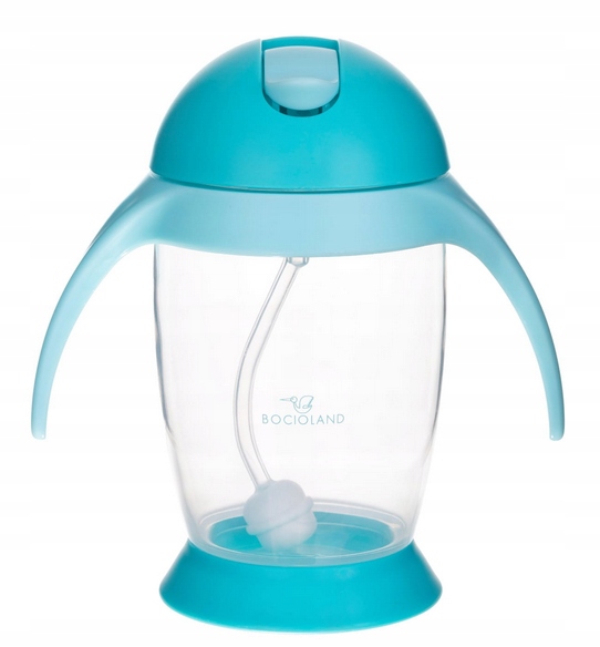 BOCIOLAND KUBEK Z ODWAŻNIKIEM PINGWIN Z UCHWYTAMI 300ML NIEBIESKI