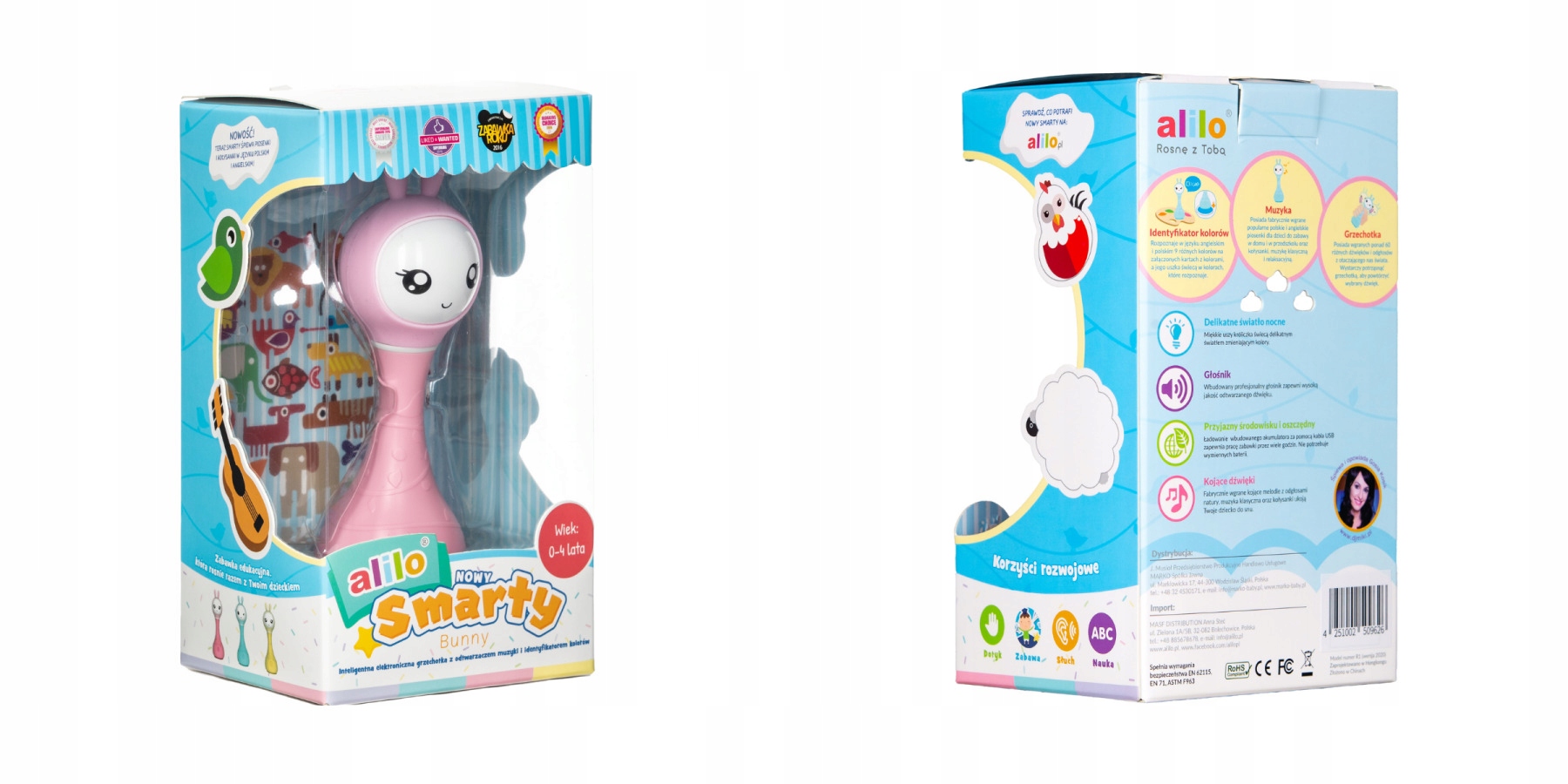 ALILO SMART BUNNY KRÓLICZEK INTERAKTYWNA GRZECHOTKA ODTWARZACZ MUZYKI RÓŻ