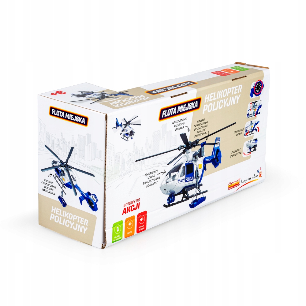 DUMEL FLOTA MIEJSKA HELIKOPTER POLICYJNY ŚWIATEŁKA DŹWIĘKI OBRACANE ŚMIGŁA