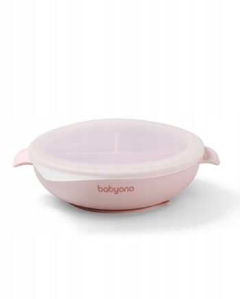 BABYONO TALERZ SILIKONOWY Z PRZYSSAWKĄ TRÓJDZIELNY Z PRZYKTUWKĄ RÓŻ