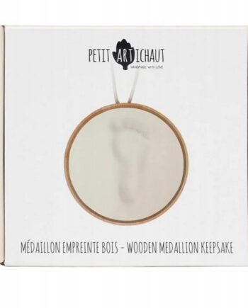 PETIT ARTICHAUT DREWNIANY MEDALION PAMIĄTKOWY NA ODCISK RĄCZKI NÓŻKI