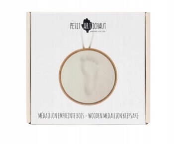 PETIT ARTICHAUT DREWNIANY MEDALION PAMIĄTKOWY NA ODCISK RĄCZKI NÓŻKI