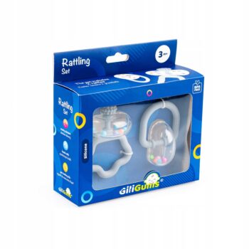 GiliGums ZESTAW GRZECHOCZĄCY SZARY 2 SZTUKI GRZECHOTEK MIĘKKI UCHWYT