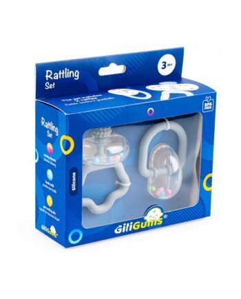 GiliGums ZESTAW GRZECHOCZĄCY SZARY 2 SZTUKI GRZECHOTEK MIĘKKI UCHWYT