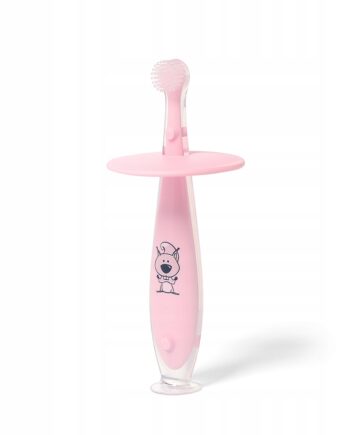 BABYONO SZCZOTECZKA DO ZĘBÓW Z OGRANICZNIKIEM RÓŻOWA 6M+