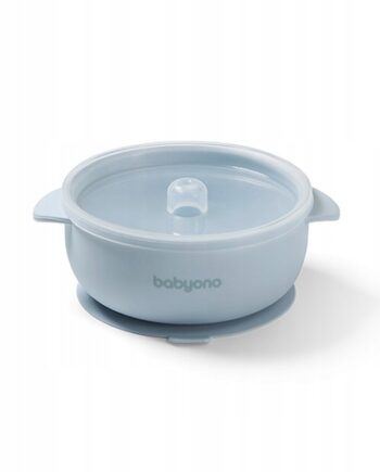 BABYONO MISECZKA DLA DZIECI SILIKONOWA Z PRZYSSAWKĄ I PRZYKRYWKĄ NIEBIESKI