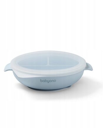 BABYONO TALERZ SILIKONOWY Z PRZYSSAWKĄ TRÓJDZIELNY Z PRZYKTUWKĄ NIEBIESKI