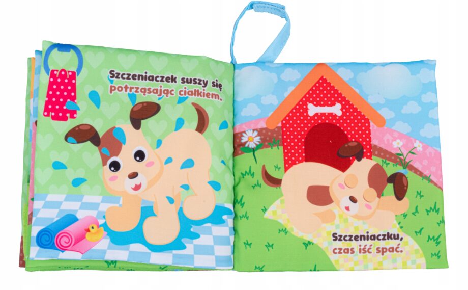 JOLLY BABY KSIĄŻKA KSIĄŻECZKA SENSORYCZNA DZIEŃ SZCZENIACZKA 8 STRON