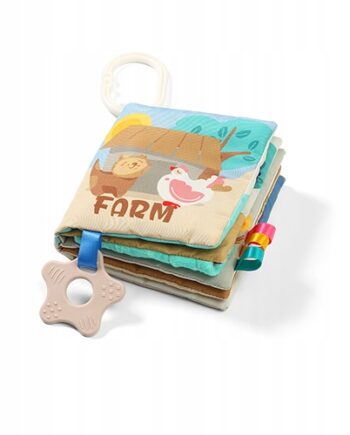 BABYONO KSIĄŻECZKA EDUKACYJNA SENSORYCZNA MIĘKKA FARMA Z GRYZAKIEM 0M+