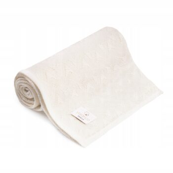 YOONCO KOCYK KOC LETNI BAMBUSOWY 80x100 CIENKI AŻUROWY MGIEŁKA KREMOWY