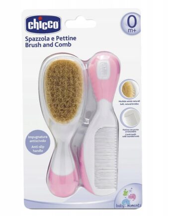 CHICCO SZCZOTKA GRZEBYK Z NATURALNEGO WŁOSIA RÓŻ