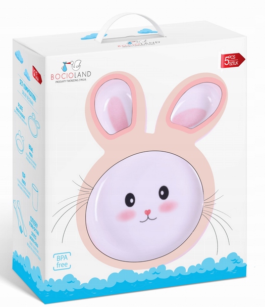 BOCIOLAND ZESTAW NACZYŃ Z MELAMINY DLA DZIECI 5 ELEMENTÓW KRÓLIK