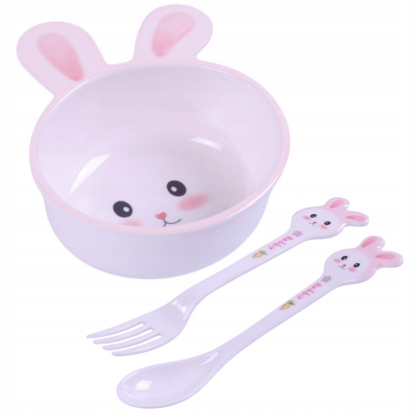 BOCIOLAND ZESTAW NACZYŃ Z MELAMINY DLA DZIECI 5 ELEMENTÓW KRÓLIK