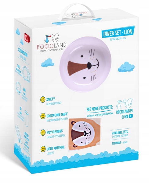 BOCIOLAND ZESTAW NACZYŃ Z MELAMINY DLA DZIECI 5 ELEMENTÓW LEW