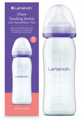 LANSINOH BUTELKA SZKLANA SMOCZEK WOLNY NaturalWave 240ML