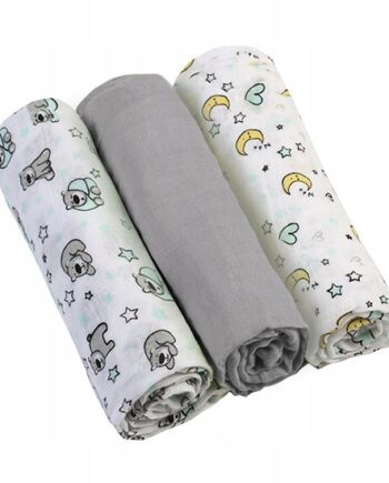 BABYONO PIELUSZKI PIELUSZKA MUŚLINA SUPER MIĘKKIE SZARE 3 SZTUKI