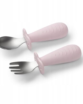 BABYONO SZTUĆCE DLA DZIECI ZE STALI NIERDZEWNEJ Z OGRADNICZMNIKIEM RÓŻ