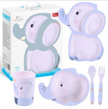 BOCIOLAND ZESTAW NACZYŃ Z MELAMINY DLA DZIECI 5 ELEMENTÓW SŁOŃ