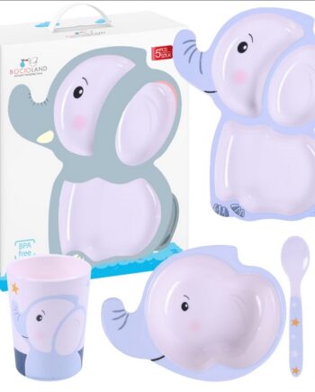 BOCIOLAND ZESTAW NACZYŃ Z MELAMINY DLA DZIECI 5 ELEMENTÓW SŁOŃ