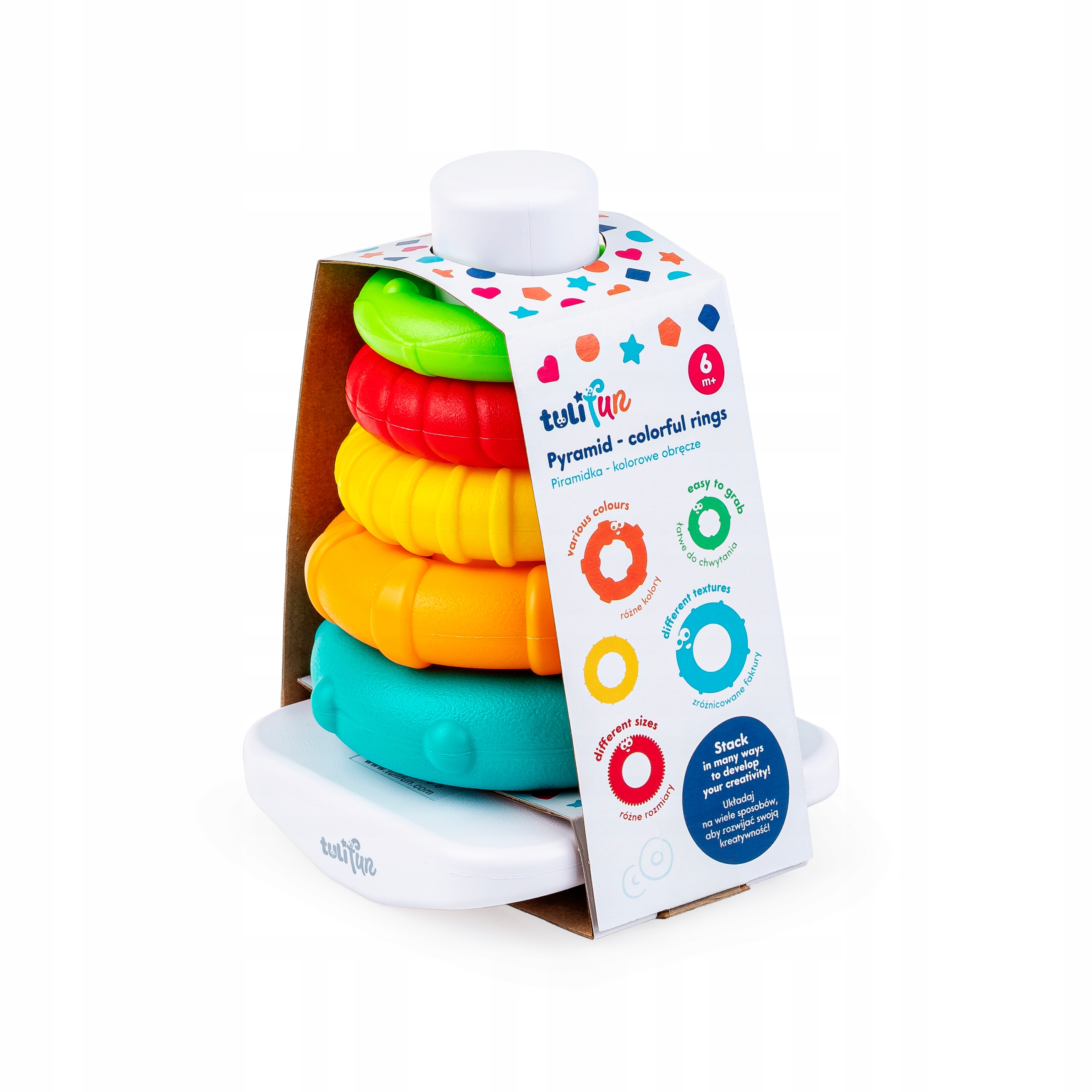 TULIFUN PIRAMIDKA KOLOROWE OBRĘCZE RÓŻNE FAKTURY OBRĘCZY 6M+