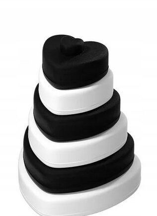 BABY IN WORLD WIEŻA UKŁADANKA SILIKONOWA SENSORYCZNA SERCA CZARNO-BIAŁE