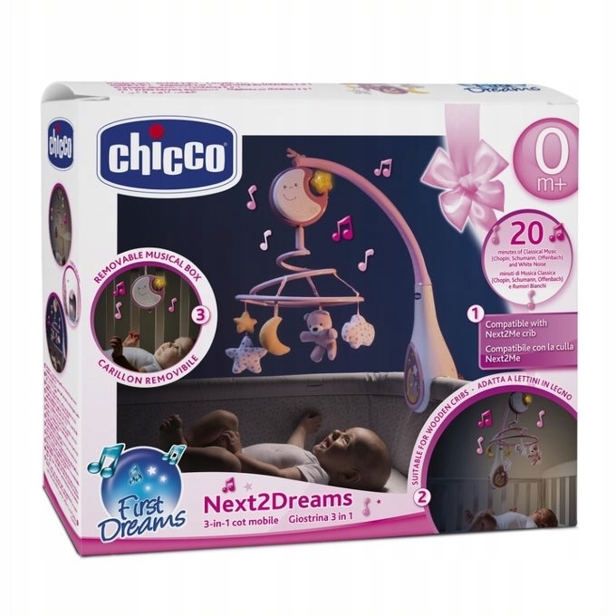 CHICCO KARUZELA NEXTT2DREAM LAMPKA NOCNA MUZYKA BIAŁY SZUM RÓŻOWA
