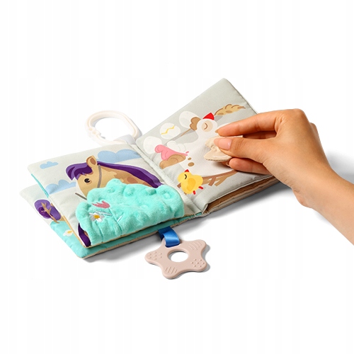 BABYONO KSIĄŻECZKA EDUKACYJNA SENSORYCZNA MIĘKKA FARMA Z GRYZAKIEM 0M+