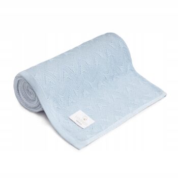 YOONCO KOCYK KOC LETNI BAMBUSOWY 80x100 CIENKI AŻUROWY MGIEŁKA NIEBIESKI