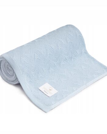 YOONCO KOCYK KOC LETNI BAMBUSOWY 80x100 CIENKI AŻUROWY MGIEŁKA NIEBIESKI